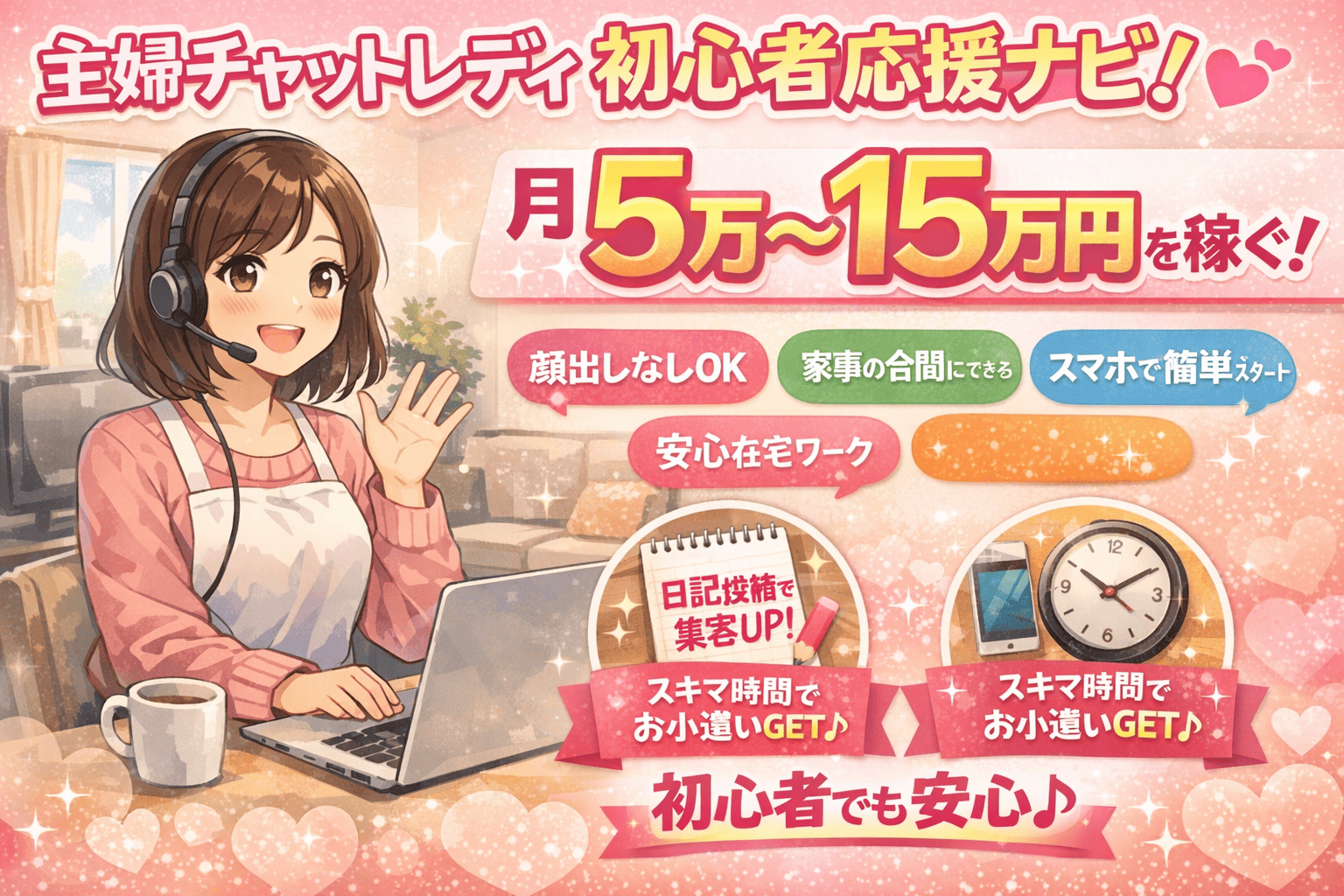 主婦でも稼げる在宅チャットレディ初心者応援ナビ！月5万～15万円を稼ぐ！